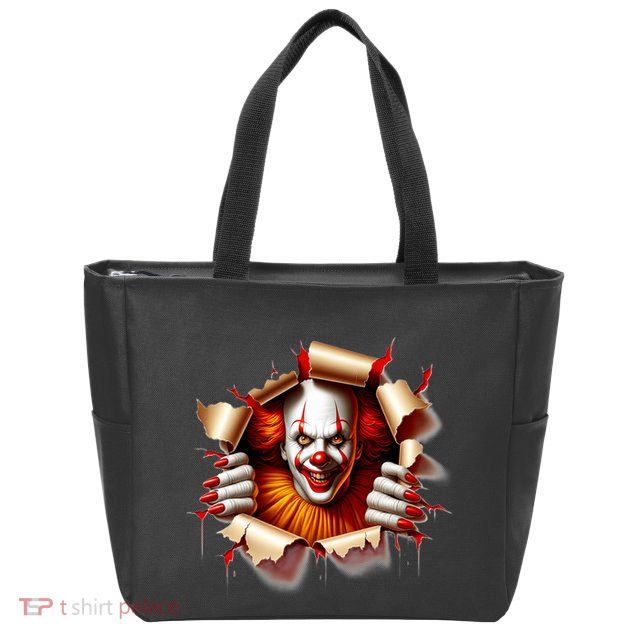Creepy Halloween Peeking Through Clown Zip Tote Bag