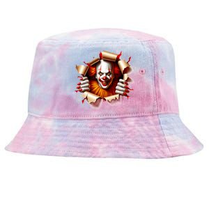 Creepy Halloween Peeking Through Clown Tie-Dyed Bucket Hat