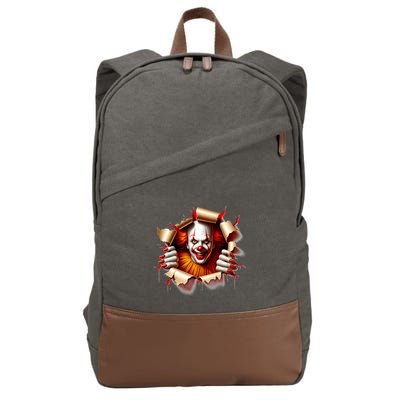 Creepy Halloween Peeking Through Clown Cotton Canvas Backpack