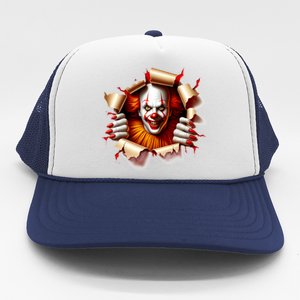 Creepy Halloween Peeking Through Clown Trucker Hat