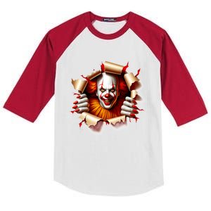 Creepy Halloween Peeking Through Clown Kids Colorblock Raglan Jersey