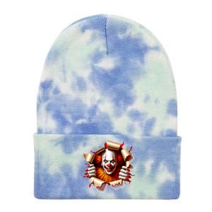 Creepy Halloween Peeking Through Clown Tie Dye 12in Knit Beanie