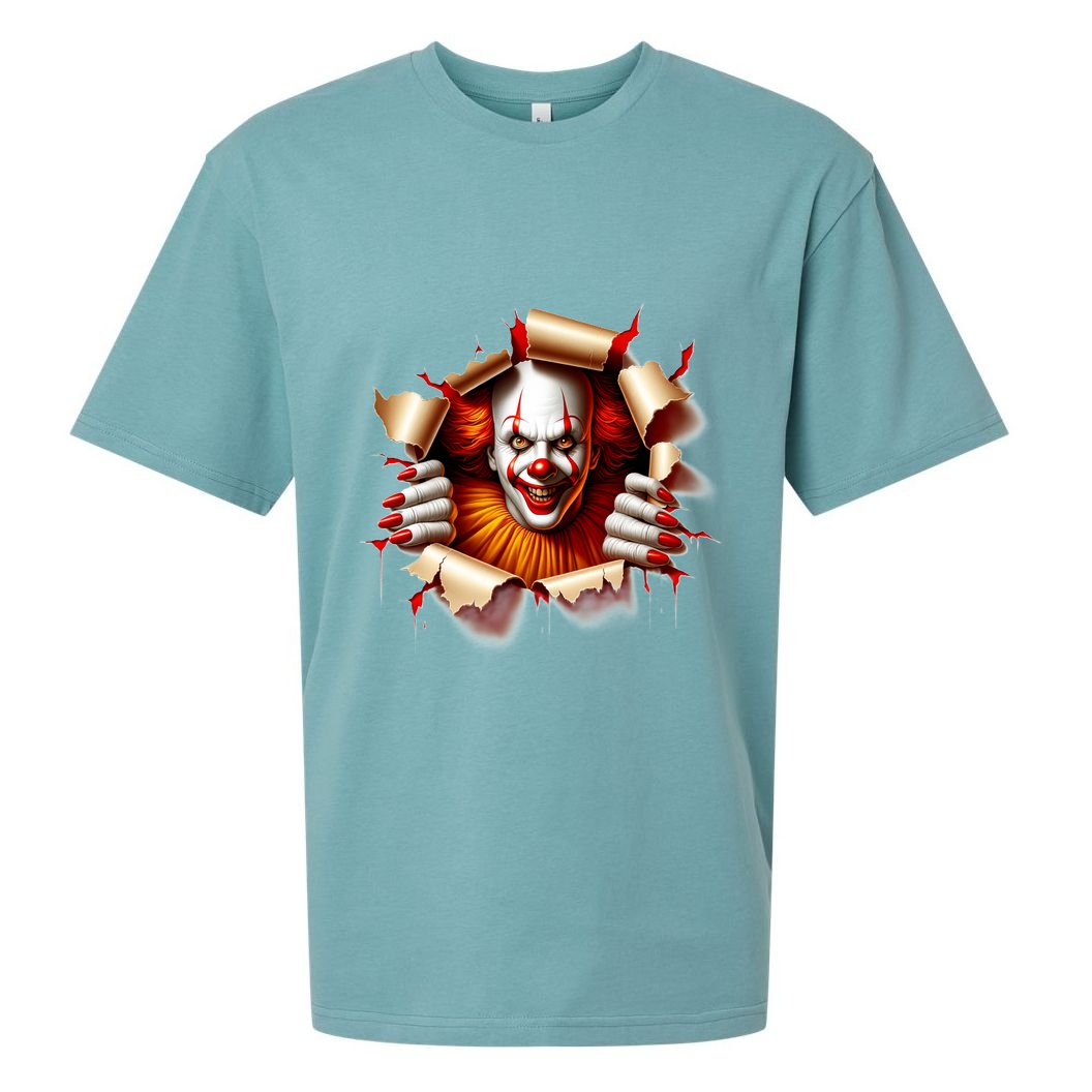 Creepy Halloween Peeking Through Clown Sueded Cloud Jersey T-Shirt