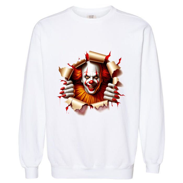 Creepy Halloween Peeking Through Clown Garment-Dyed Sweatshirt