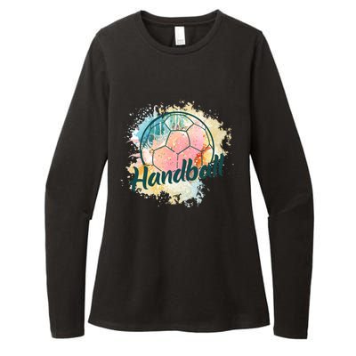 Colorful Handball Player Sport Ball Handball Gift Womens CVC Long Sleeve Shirt