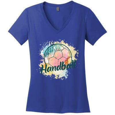 Colorful Handball Player Sport Ball Handball Gift Women's V-Neck T-Shirt