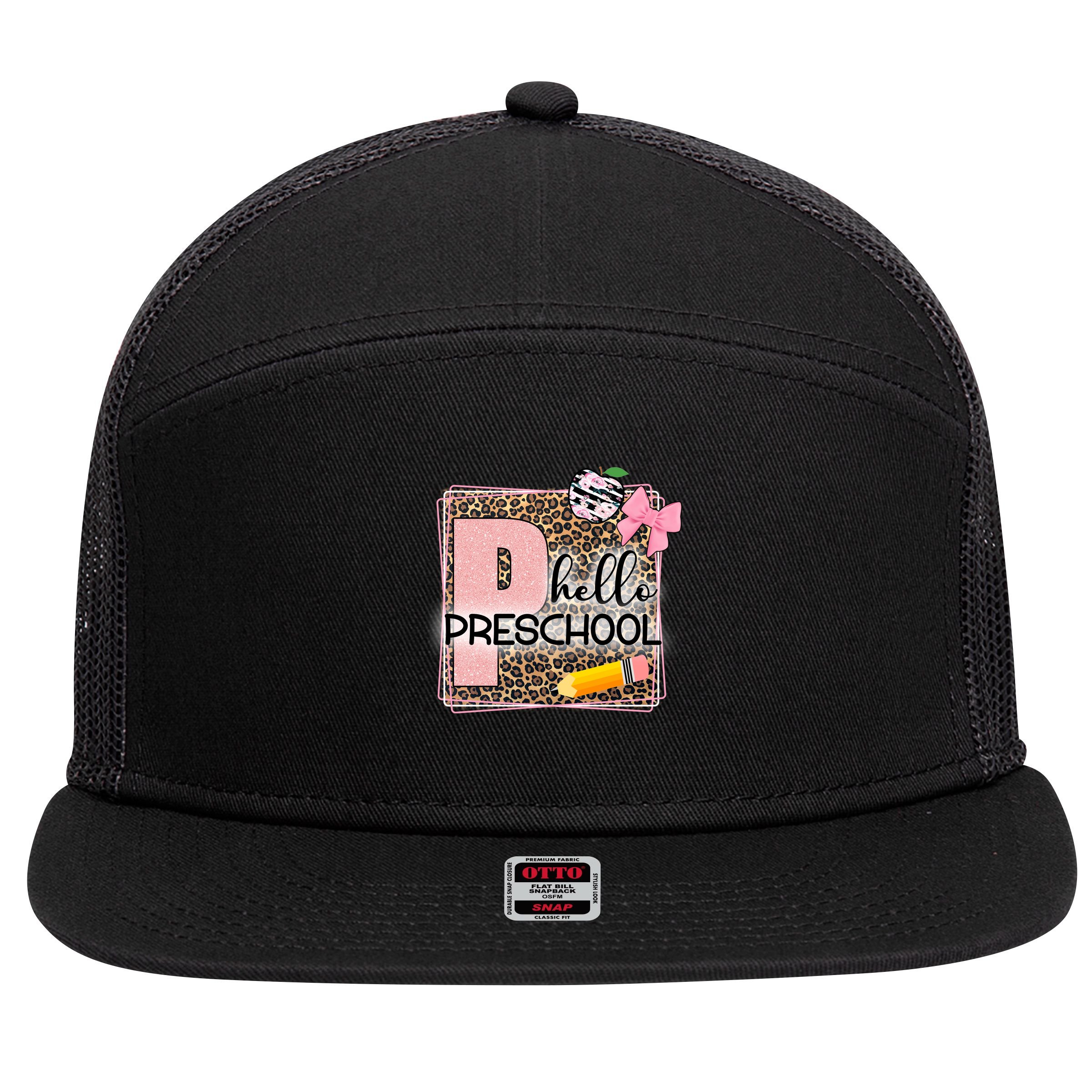Cute Hello Pre School Teachers Students 7 Panel Mesh Trucker Snapback Hat