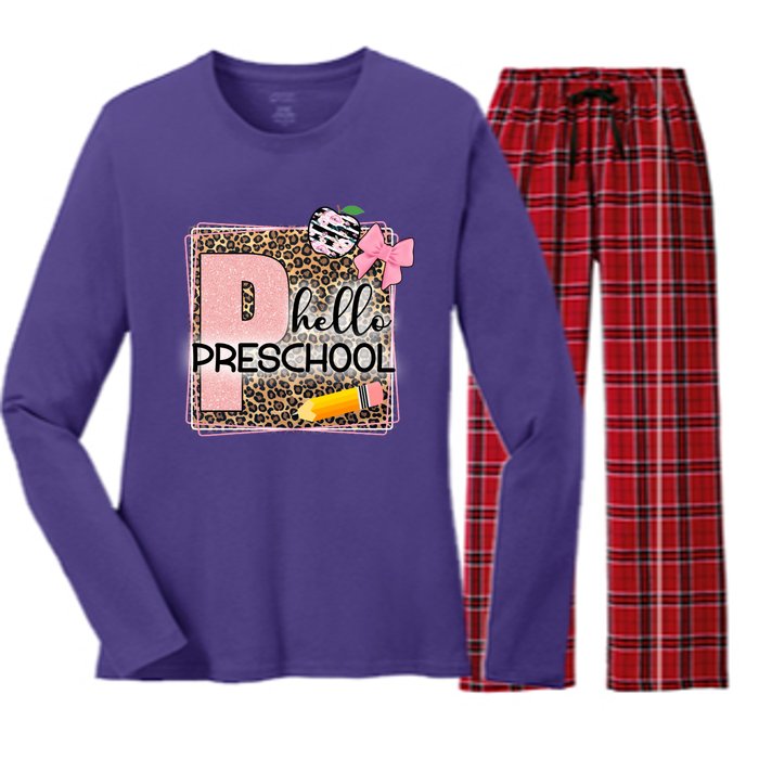 Cute Hello Pre School Teachers Students Women's Long Sleeve Flannel Pajama Set 