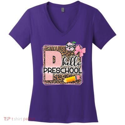 Cute Hello Pre School Teachers Students Women's V-Neck T-Shirt