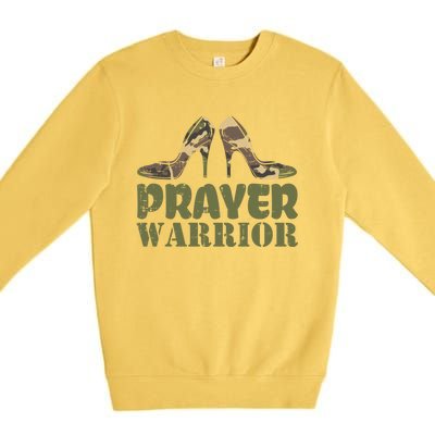 Camo Heels Prayer Warrior Faith God Jesus Christian Funny Gift Premium Crewneck Sweatshirt