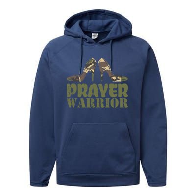 Camo Heels Prayer Warrior Faith God Jesus Christian Funny Gift Performance Fleece Hoodie