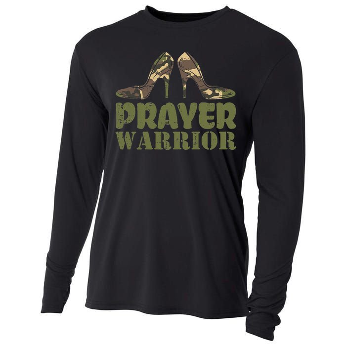 Camo Heels Prayer Warrior Faith God Jesus Christian Cooling Performance Long Sleeve Crew