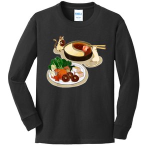 Chinese Hot Pot Asian Foodie Cuisine Cat Kids Long Sleeve Shirt