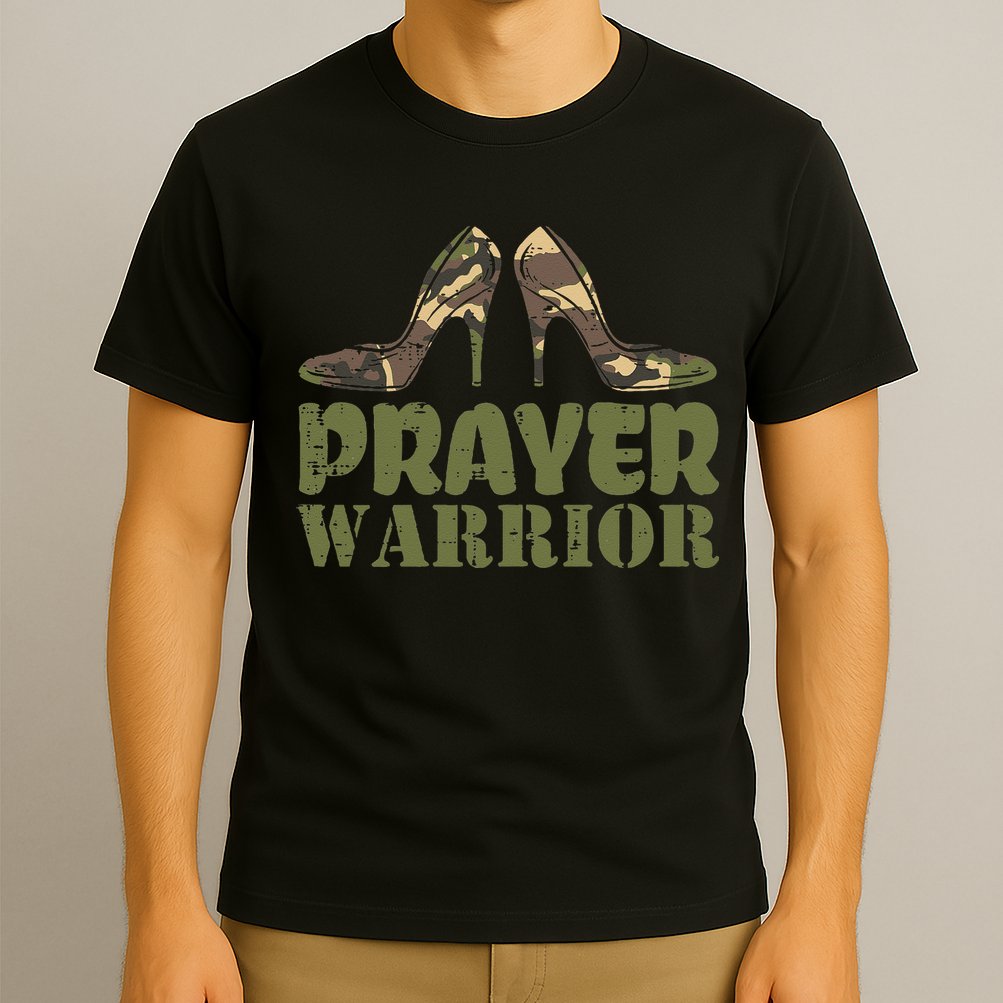 Camo Heels Prayer Warrior Faith God Jesus Christian T-Shirt