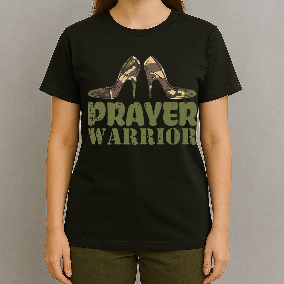 Camo Heels Prayer Warrior Faith God Jesus Christian T-Shirt