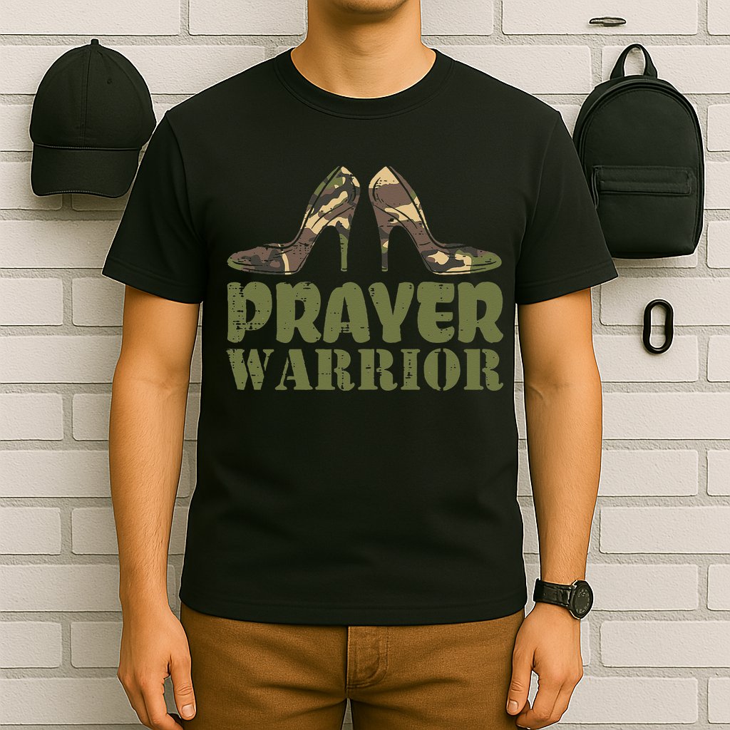 Camo Heels Prayer Warrior Faith God Jesus Christian T-Shirt