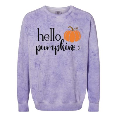 Cute Hello Pumpkin Thanksgiving Autumn Fall Leaves Design Funny Colorblast Crewneck Sweatshirt