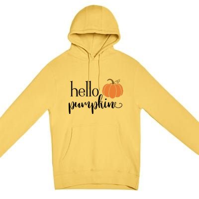 Cute Hello Pumpkin Thanksgiving Autumn Fall Leaves Design Funny Premium Pullover Hoodie