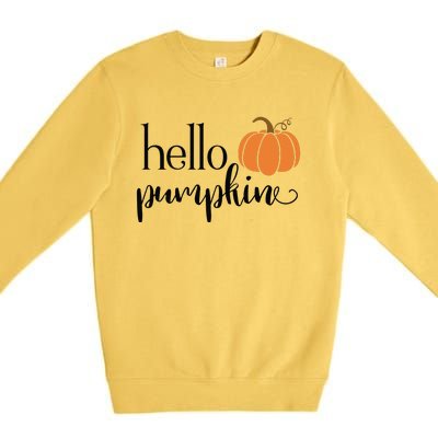 Cute Hello Pumpkin Thanksgiving Autumn Fall Leaves Design Funny Premium Crewneck Sweatshirt