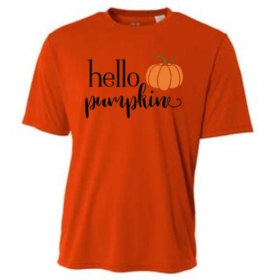 Cute Hello Pumpkin Thanksgiving Autumn Fall Leaves Design Funny Cooling Performance Crew T-Shirt