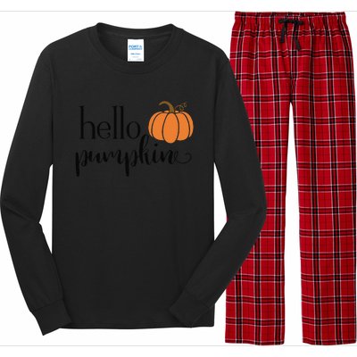 Cute Hello Pumpkin Thanksgiving Autumn Fall Leaves Design Funny Long Sleeve Pajama Set