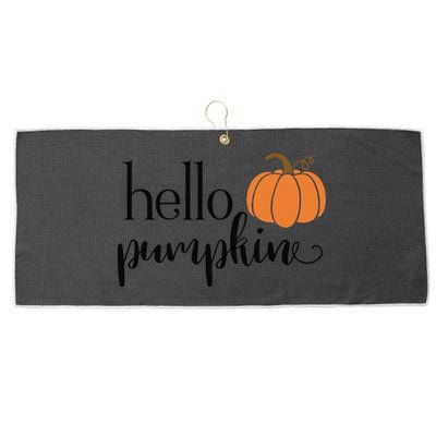 Cute Hello Pumpkin Thanksgiving Autumn Fall Leaves Design Funny Large Microfiber Waffle Golf Towel