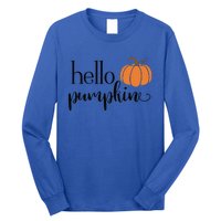 Cute Hello Pumpkin Thanksgiving Autumn Fall Leaves Design Funny Long Sleeve Shirt