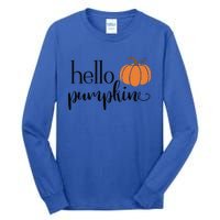 Cute Hello Pumpkin Thanksgiving Autumn Fall Leaves Design Funny Tall Long Sleeve T-Shirt