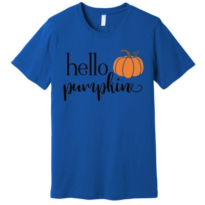 Cute Hello Pumpkin Thanksgiving Autumn Fall Leaves Design Funny Premium T-Shirt