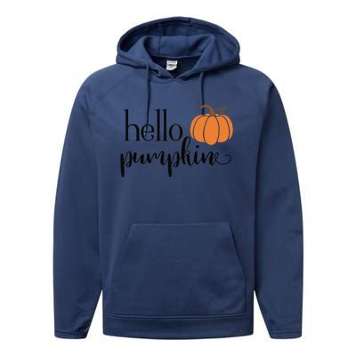 Cute Hello Pumpkin Thanksgiving Autumn Fall Leaves Design Funny Performance Fleece Hoodie