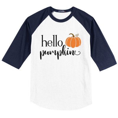 Cute Hello Pumpkin Thanksgiving Autumn Fall Leaves Design Funny Baseball Sleeve Shirt