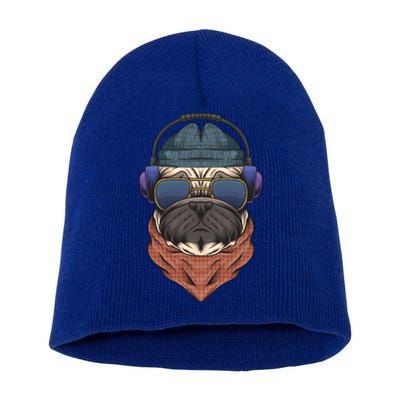 Cool Hipster Pug Dog I Love Pugs Pug Mom Gift Short Acrylic Beanie