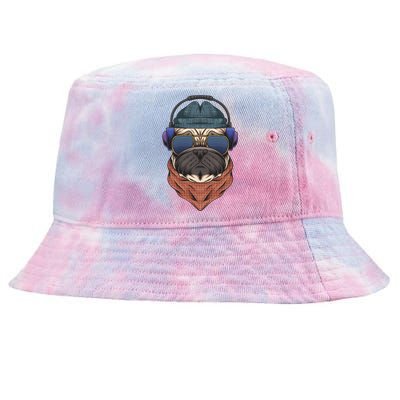 Cool Hipster Pug Dog I Love Pugs Pug Mom Gift Tie-Dyed Bucket Hat