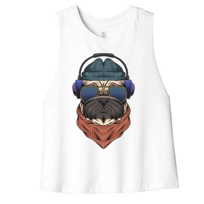 Cool Hipster Pug Dog I Love Pugs Pug Mom Gift Women's Racerback Cropped Tank