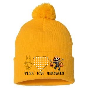 Cute Halloween Peace Love And Gnome Fall Gift Pom Pom 12in Knit Beanie