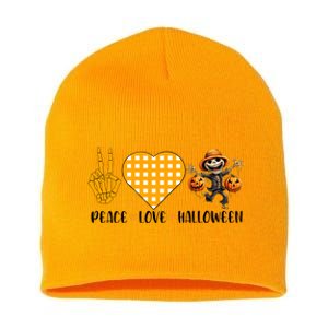 Cute Halloween Peace Love And Gnome Fall Gift Short Acrylic Beanie