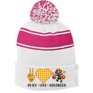 Cute Halloween Peace Love And Gnome Fall Gift Stripe Pom Pom Beanie