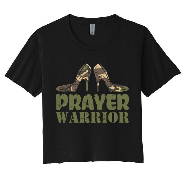 Camo Heels Prayer Warrior Faith God Jesus Christian Cute Gift Crop Top
