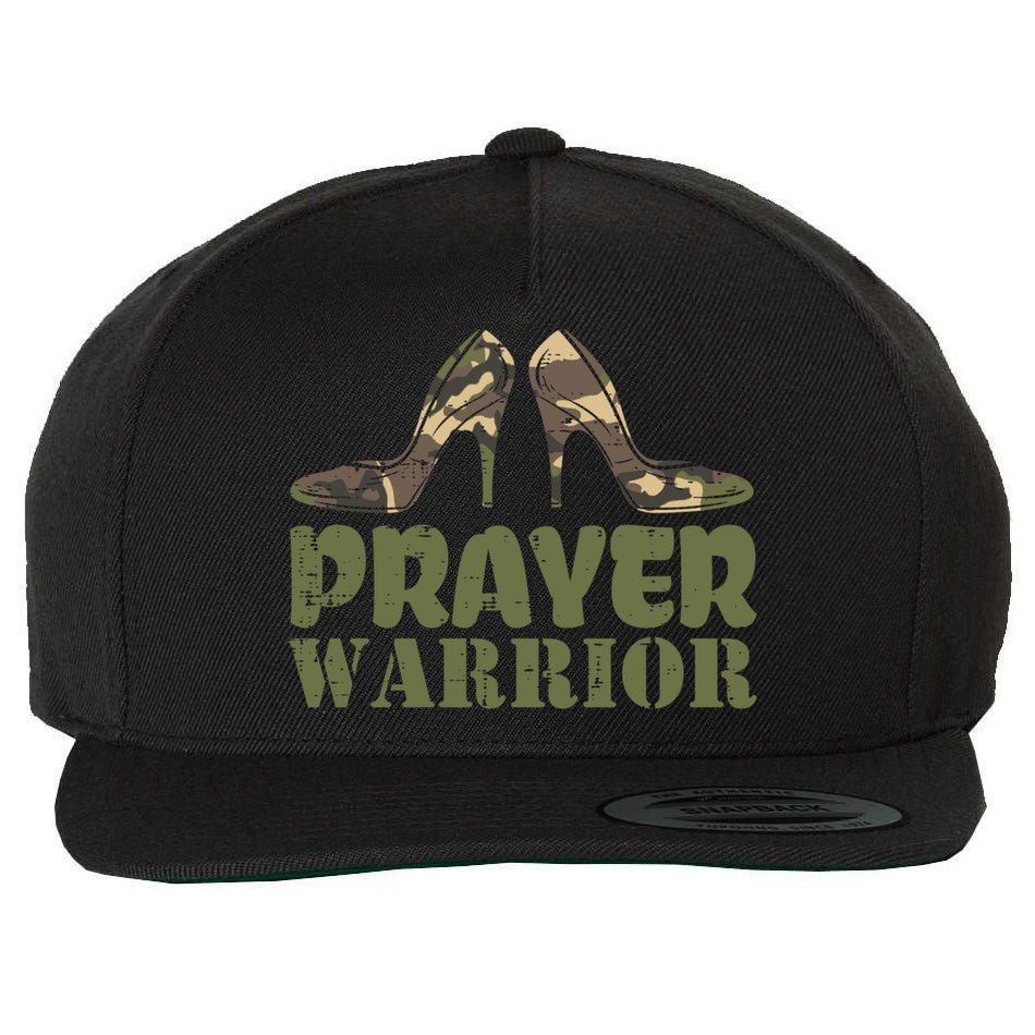 Camo Heels Prayer Warrior Faith God Jesus Christian Cute Gift Wool Snapback Cap