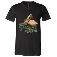 Camo Heels Prayer Warrior Faith God Jesus Christian V-Neck T-Shirt