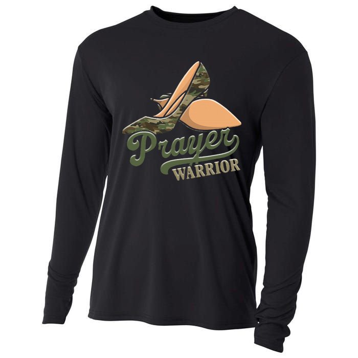 Camo Heels Prayer Warrior Faith God Jesus Christian Cooling Performance Long Sleeve Crew