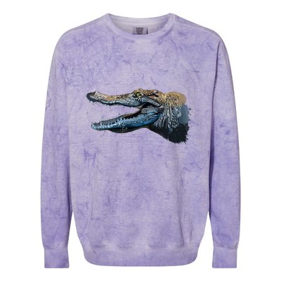 Crocodile Head Portrait From A Splash Colorblast Crewneck Sweatshirt