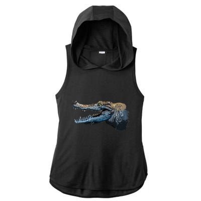 Crocodile Head Portrait From A Splash Ladies PosiCharge Tri-Blend Wicking Draft Hoodie Tank