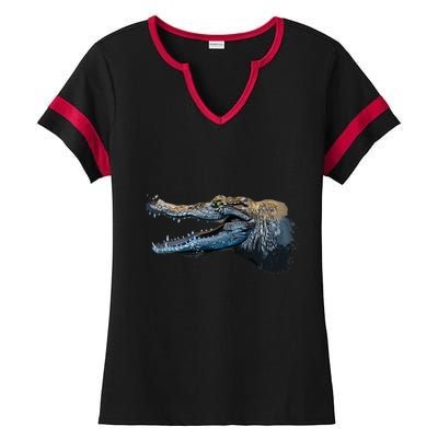 Crocodile Head Portrait From A Splash Ladies Halftime Notch Neck Tee