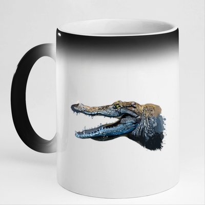 Crocodile Head Portrait From A Splash 11oz Black Color Changing Mug