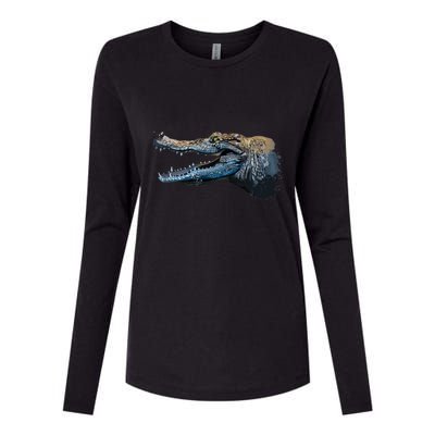 Crocodile Head Portrait From A Splash Womens Cotton Relaxed Long Sleeve T-Shirt