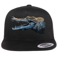 Crocodile Head Portrait From A Splash Flat Bill Trucker Hat