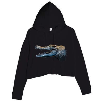 Crocodile Head Portrait From A Splash Crop Fleece Hoodie