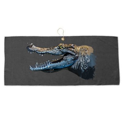 Crocodile Head Portrait From A Splash Large Microfiber Waffle Golf Towel