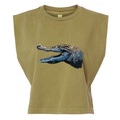 Crocodile Head Portrait From A Splash Garment-Dyed Women's Muscle Tee